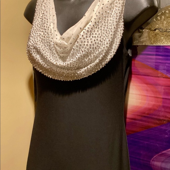 JACKIE JON NY BLACK CREAM EMBELLISHED FORMAL SLEEVELESS MAXI DRESS SZ. 4 - Picture 11 of 16